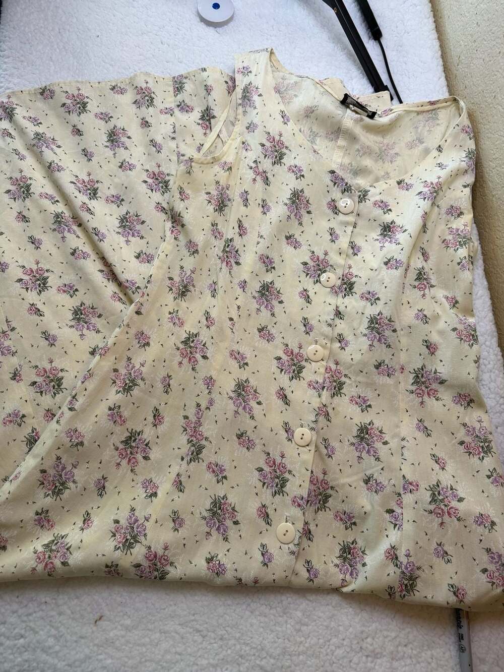 Vintage 90s Floral Button Up Dress Yellow